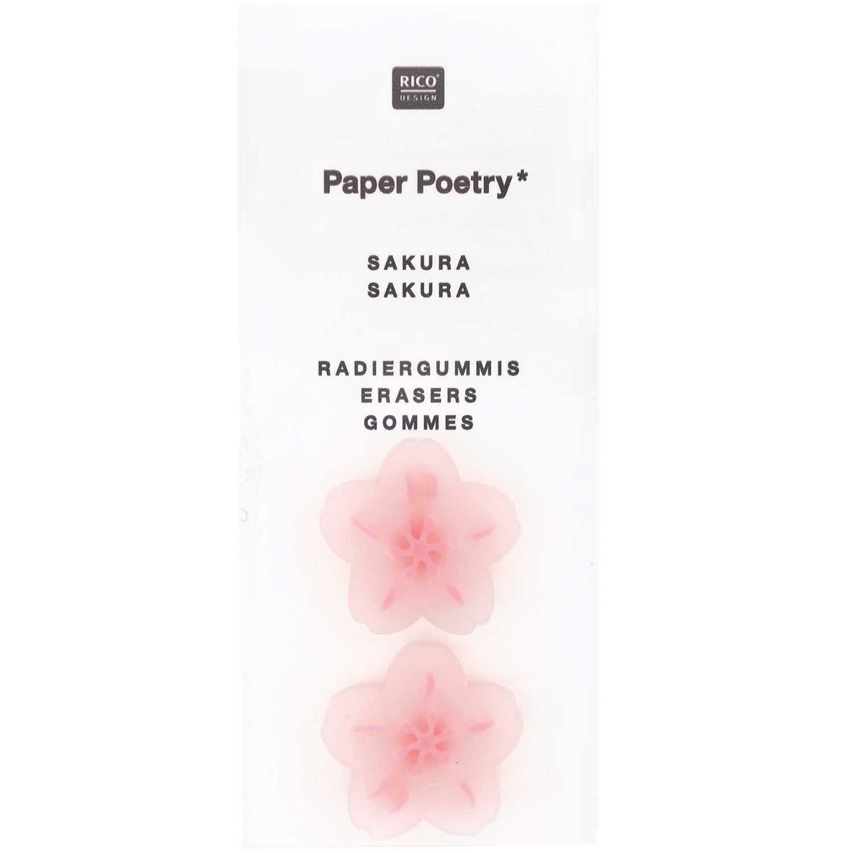Zwei transparente Sakura-Radiergummis in Blütenform  