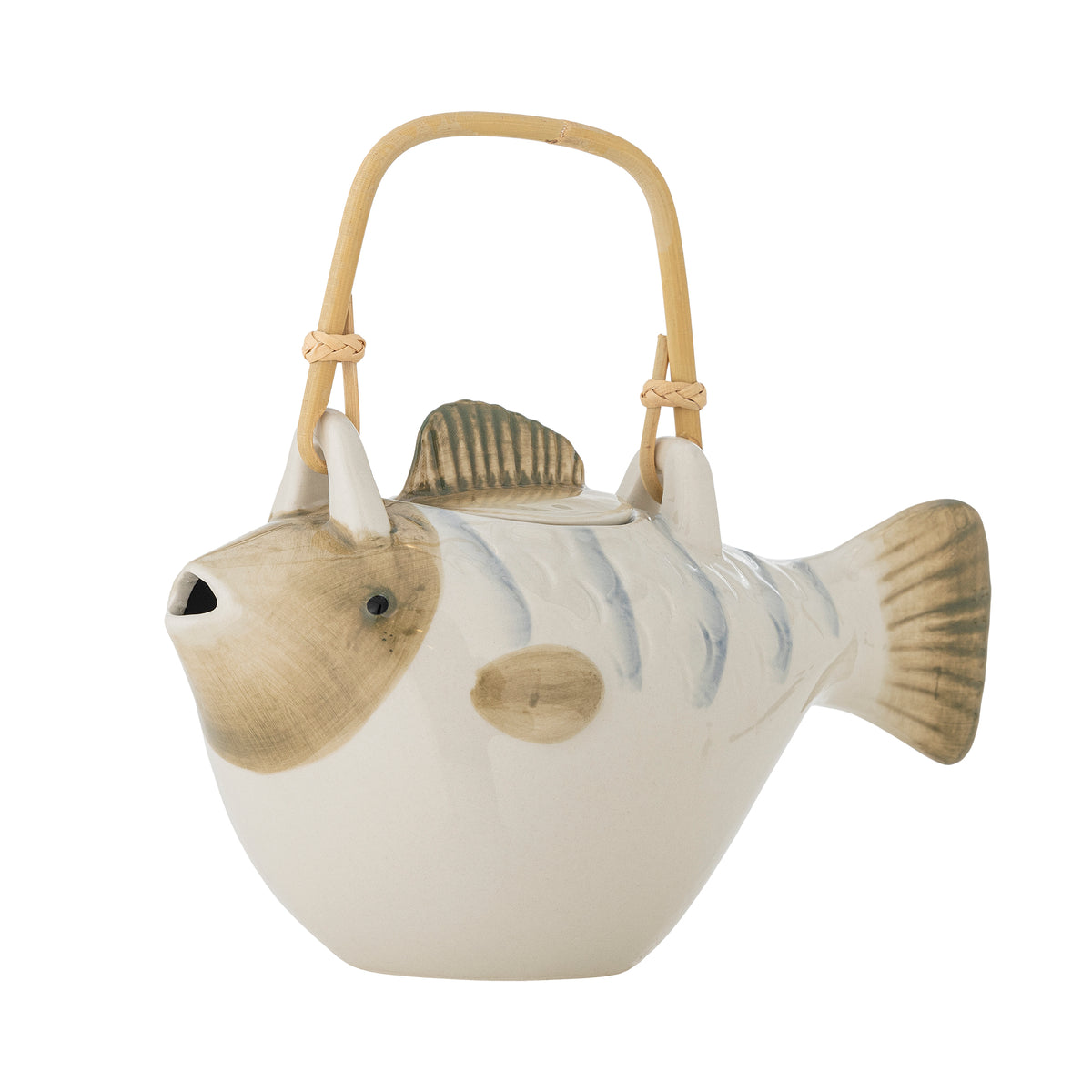 Bloomingville, Creative Collection Wrenna Teekanne aus Steingut in Fischform mit Naturgriff, 800 ml, mit Sieb
