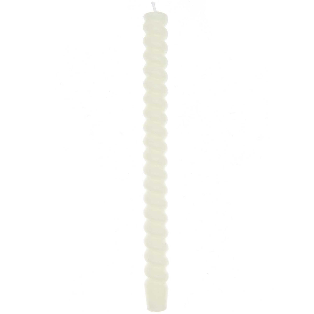 Spiral-Kerze in Off-White auf hellem Hintergrund  
