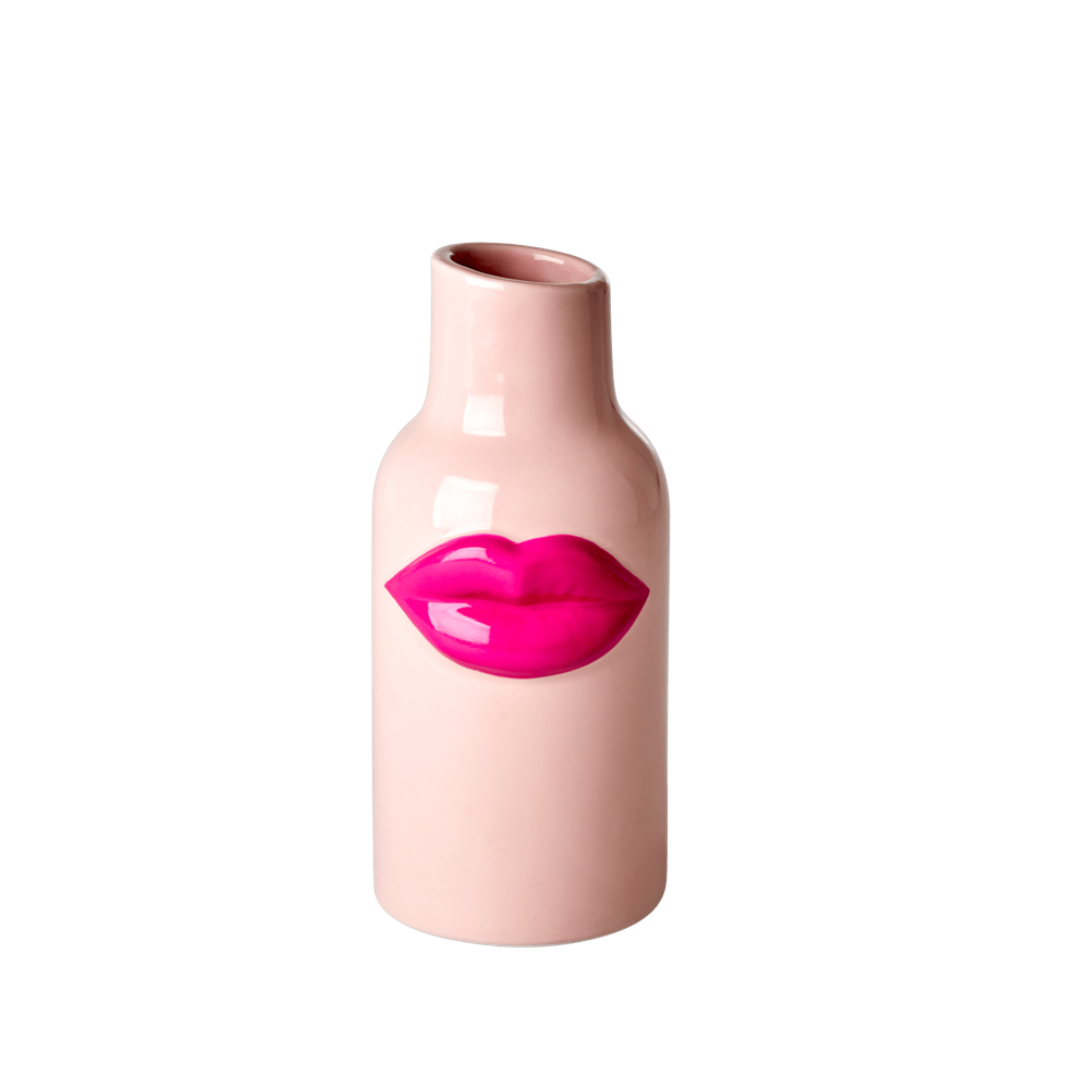     Kleine pinke Keramikvase mit Lippen-Design      